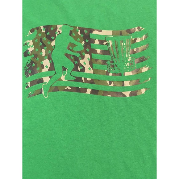 Disc Golf Shirt PATRIOTIC CAMO Flag Logo XL Graphic T-Shirt Gildan GREEN - Picture 2 of 5